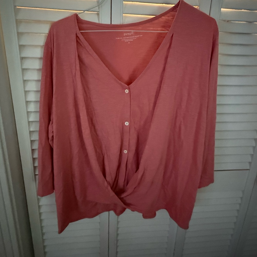 Jill
Cotton cross front Pink Buttoned soft top XL